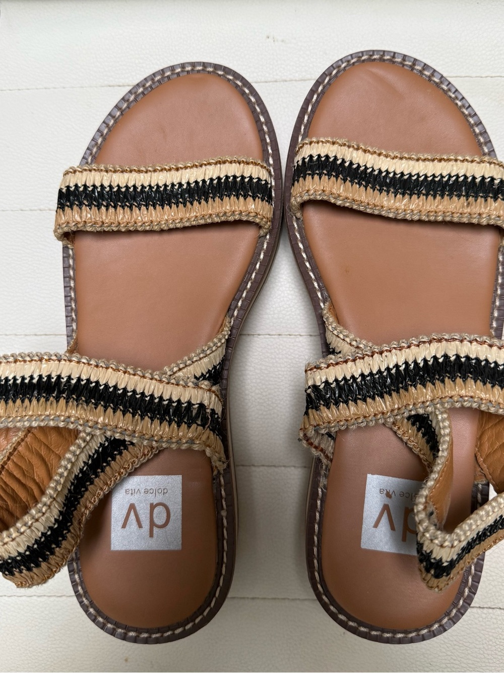 DV by Dolce Vita Tan and Black Woven Strap Flat Sandals